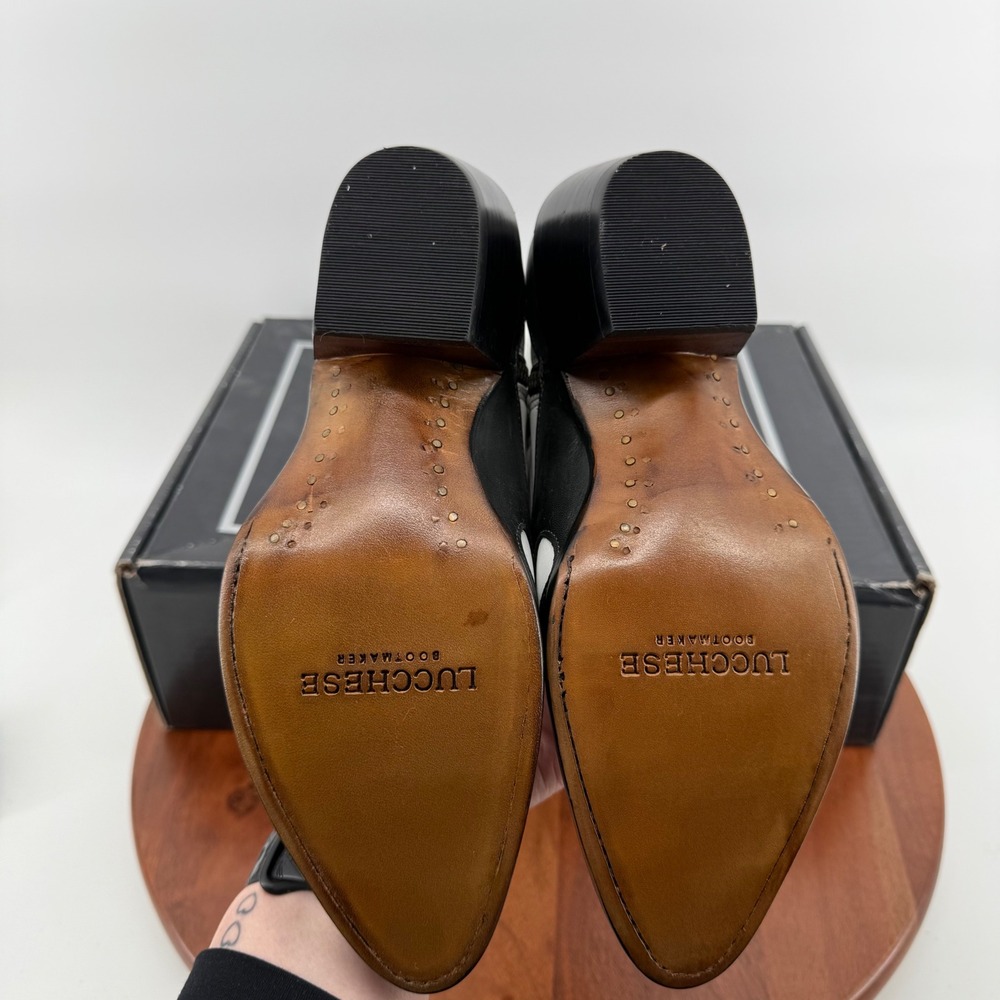 Lucchese M6077 Black White Leather Flame Overlay Side Zip Western Ankle Boots 9B - Picture 13 of 14